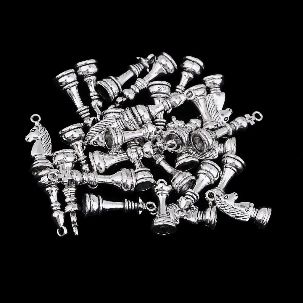30 Pieces Chess Pieces Designs Charm Pendants for Jewlery Hanging Decor