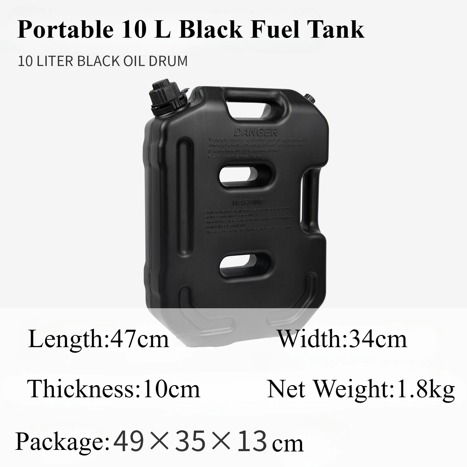 

Car Portable Black Oil Barrel Outboard Boat on-board Thick Fuel Tank Motorcycle Spare Petrol Tank 10L 2.64 Gal Oil Box