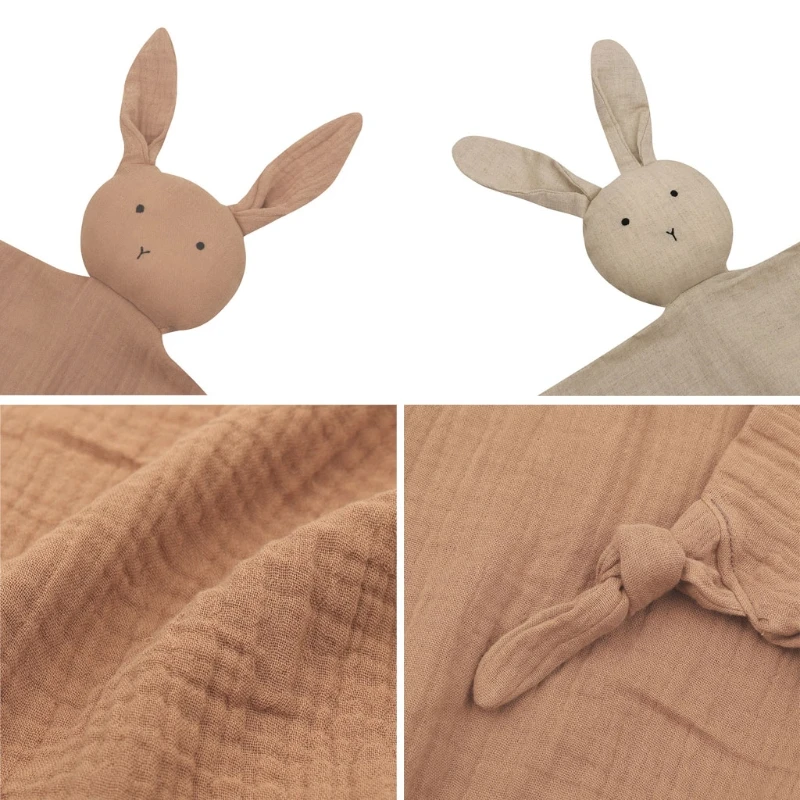 Couverture de sécurité pour bébé M76C, serviette douce en gaze de coton, Animal lapin pour poupée, bavoir de dentition, jouet de câlin pour