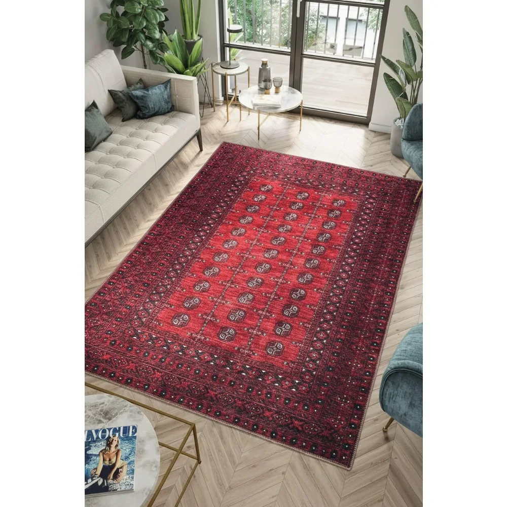 

3x5 Washable Non-Slip Rug - Vintage Moroccan Design for Entryway, Kitchen, Bathroom - Durable Low Pile