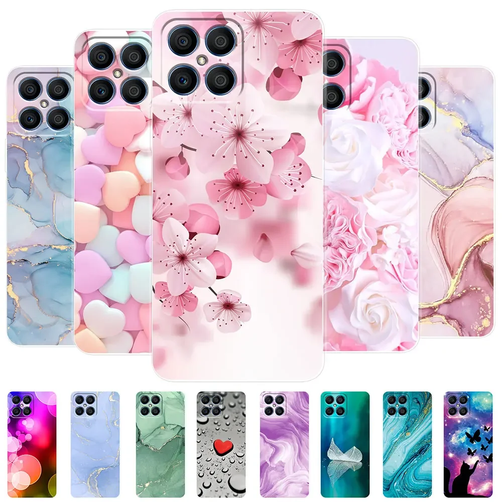 For Honor X8 Case 4G 5G Honor X8A Soft Clear Back Cover Case for Honor X8 TFY-LX1 LX2 LX3 Flowers Phone Bags Bumper Silicone