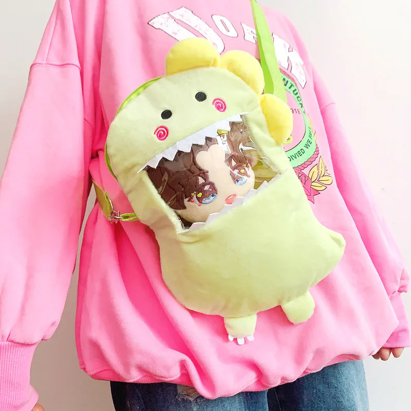 Dinossauro de Algodão Recheado Macio Crossbody Bag para Meninas, Cute Idol Doll Clothes, Kawaii Clothes, Kids Toys, New Gifts, 20cm