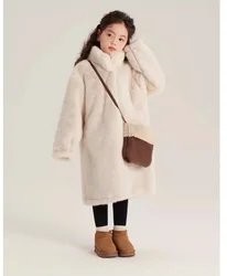 Girls Coat 2024 New Girls Winter Imitation Mink Coat Children Warm Winter Coat Thick Fur Integrated White Fashion Long Top