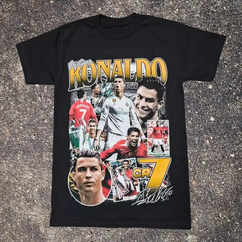 

2025 Summer Fashion Cristiano Ronaldo Football Graphic Tshirt European and American Summer New Men's and Women's Pure Cotton Top