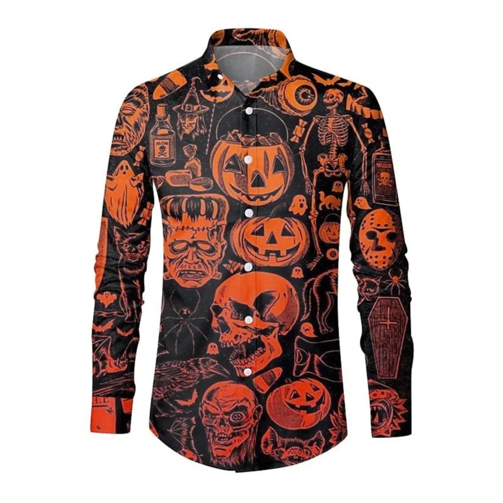 

Men's Halloween long sleeved shirts horror printed holiday shirt men's casual fashion autumn clothing 2023 new men's tops