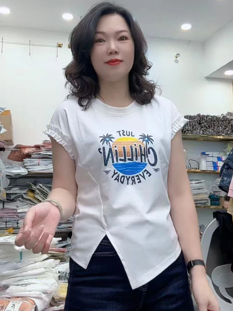 Ele Ba-Tied ort-Sve T-Shirt aus reiner Baumwolle für Damen, faionable, Sommer, neue kleine Größe, Fleisch, verdeckt, dünnes Oberteil