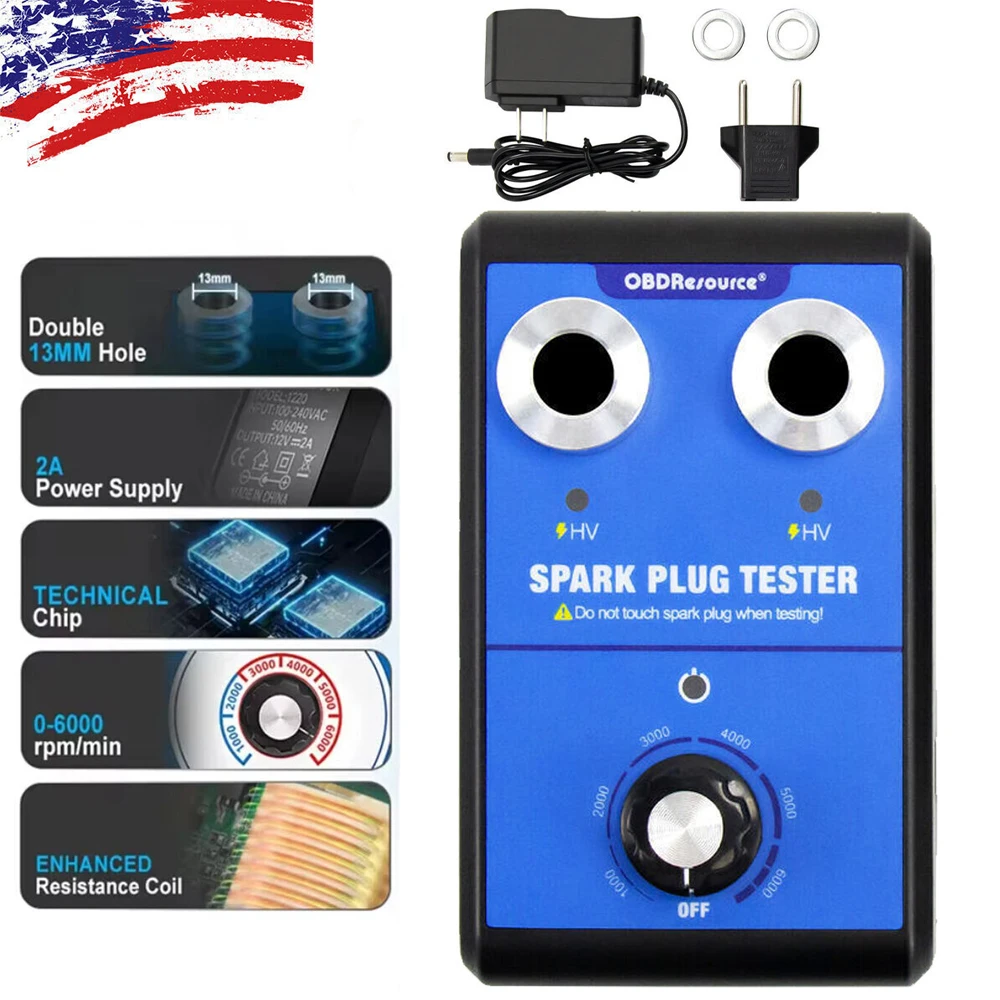 Car Spark Plug Tester Double Hole Spark Plug Analyzer Diagnostic Tool 0-6000rpm 12V Auto Engine Ignition System Tester