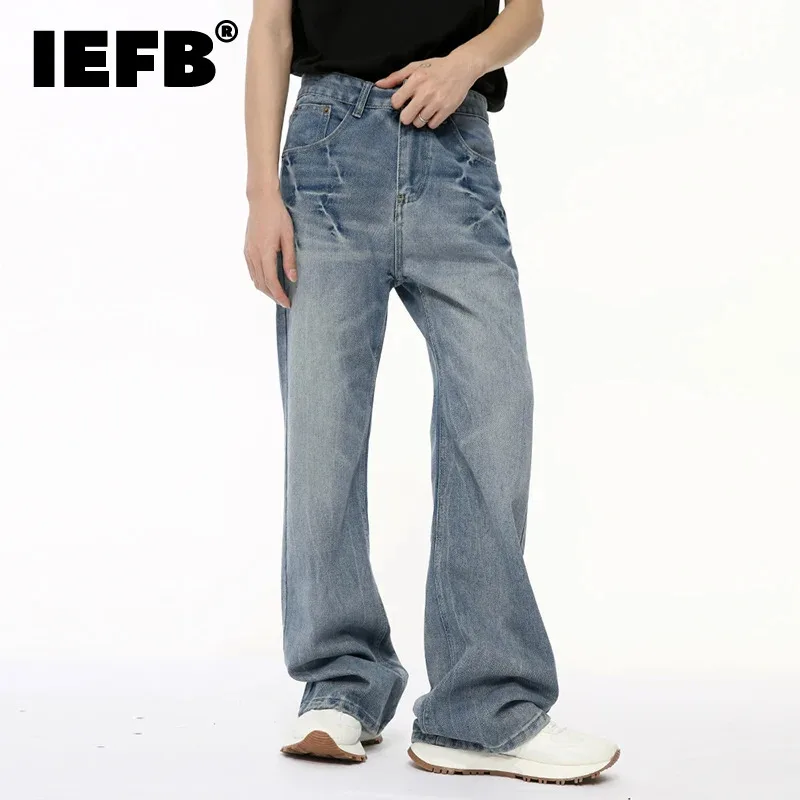 

IEFB Niche Design Male Denim Pants Lightning Crack Casual Bottom Stright Wide Leg Loose Jeans Pockets New Trend Summer 9C6389