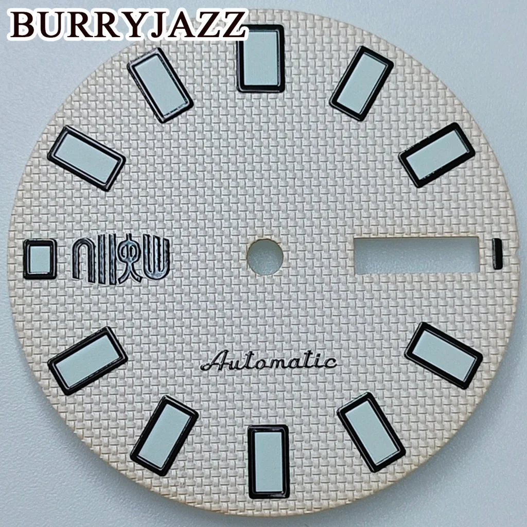 BURRYJAZZ 28.5mm Surface Weaving Pattern Watch Dial Green Luminous For NH36 4R36 Movement Mechanical Watch Modification Accessor
