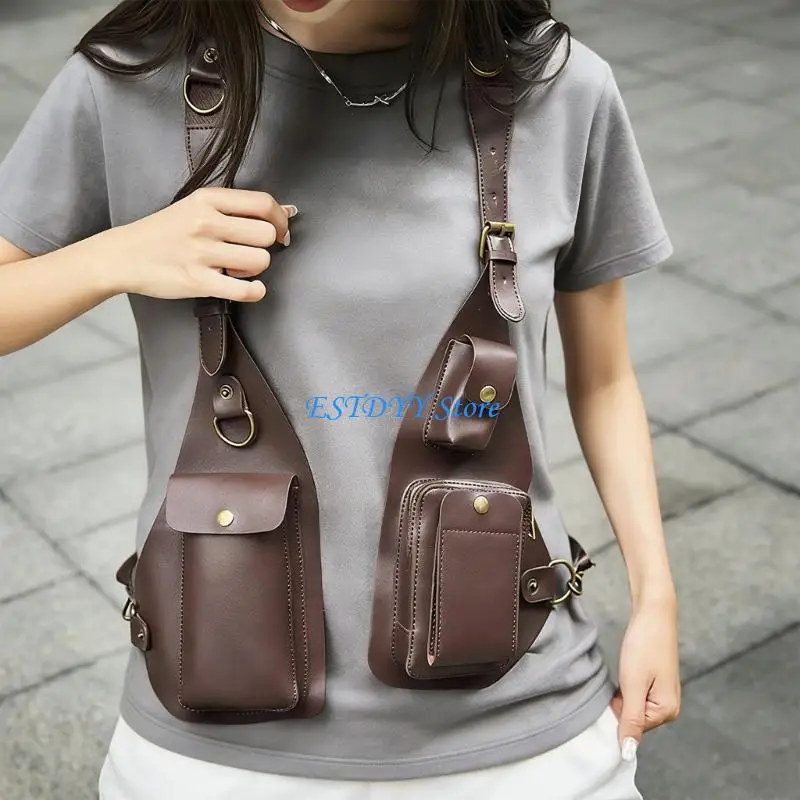 

G6DE Multipurpose Motorcycle Vest Bag Waterproof PU Chest Pack With Adjustable Shoulder Straps for Men Women Hiking Camping