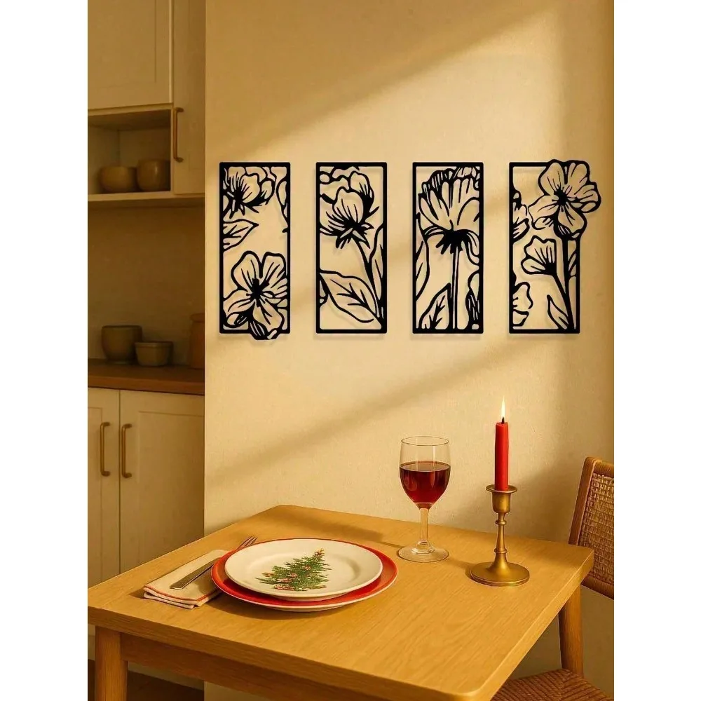 

Gothic Metal Wall Art Set of 4, Black Floral Scrollwork Decor for Living Room Bedroom Office, Vintage Farmhouse Dark Academia Ho