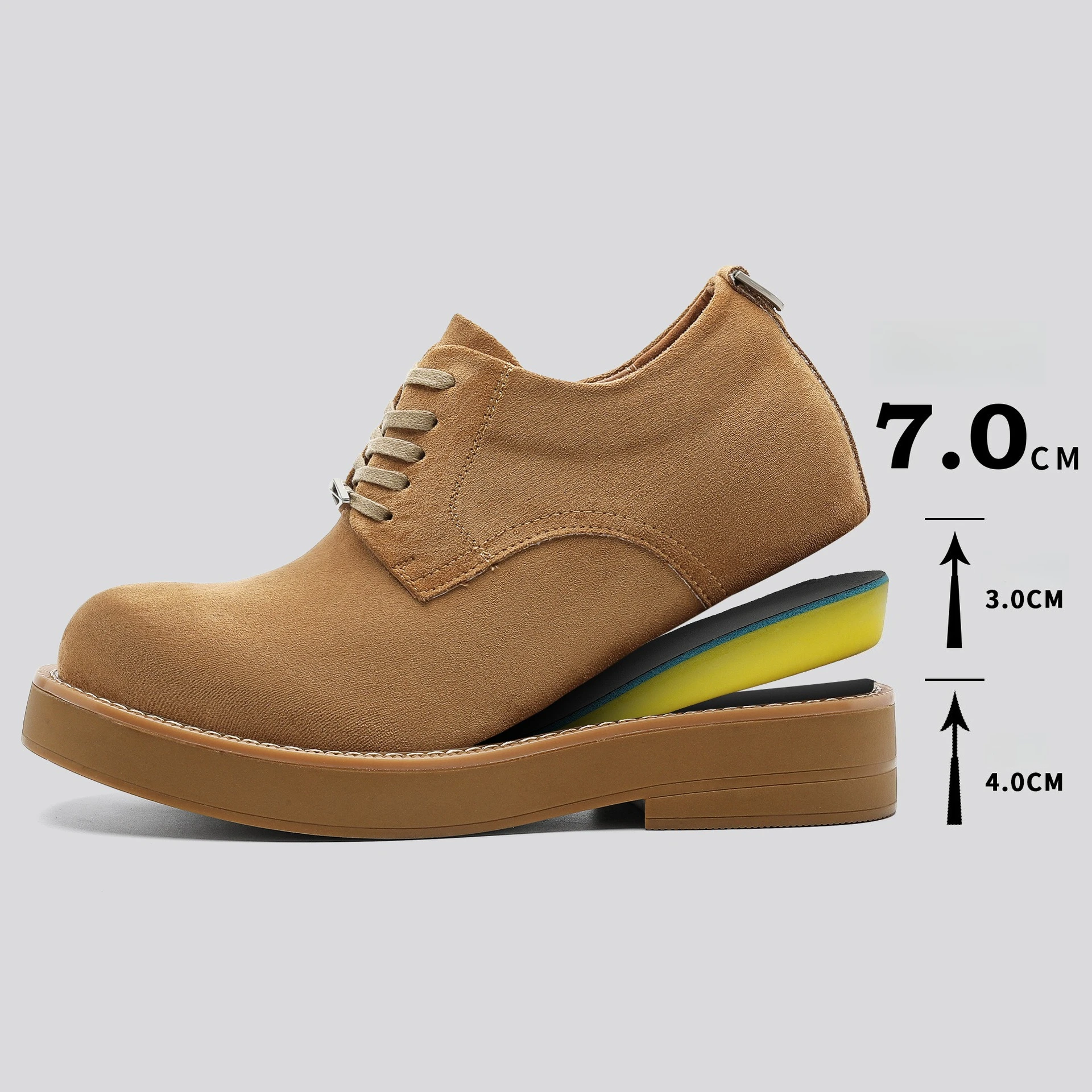 

Men's 2026 New Round Toe Derby Shoes Lace-Up Low Top Height Increase 7CM Classic Premium Versatile Casual Footwear Sneakers Men