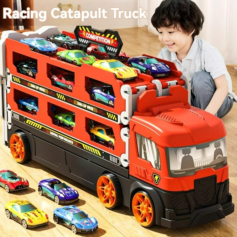 Large Car Transporter Truck Ejection Folding Track Racing Vehicle Kids Competitive Games Storage Car Boy Toy Children Novel Gift