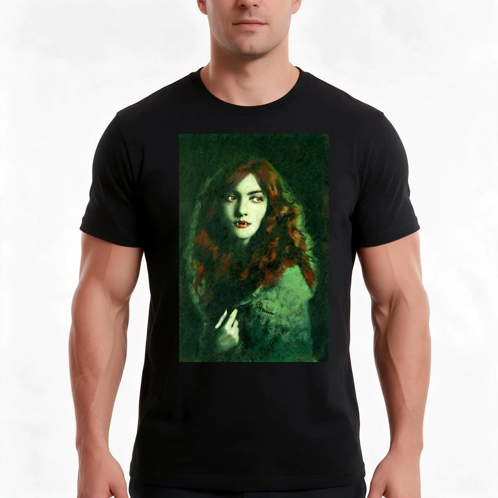 Vintage Gothic Femme Fatale Vampire T-Shirt, Summer Casual Cotton Tee, Oversized Streetwear Tops, Vintage Graphic Print