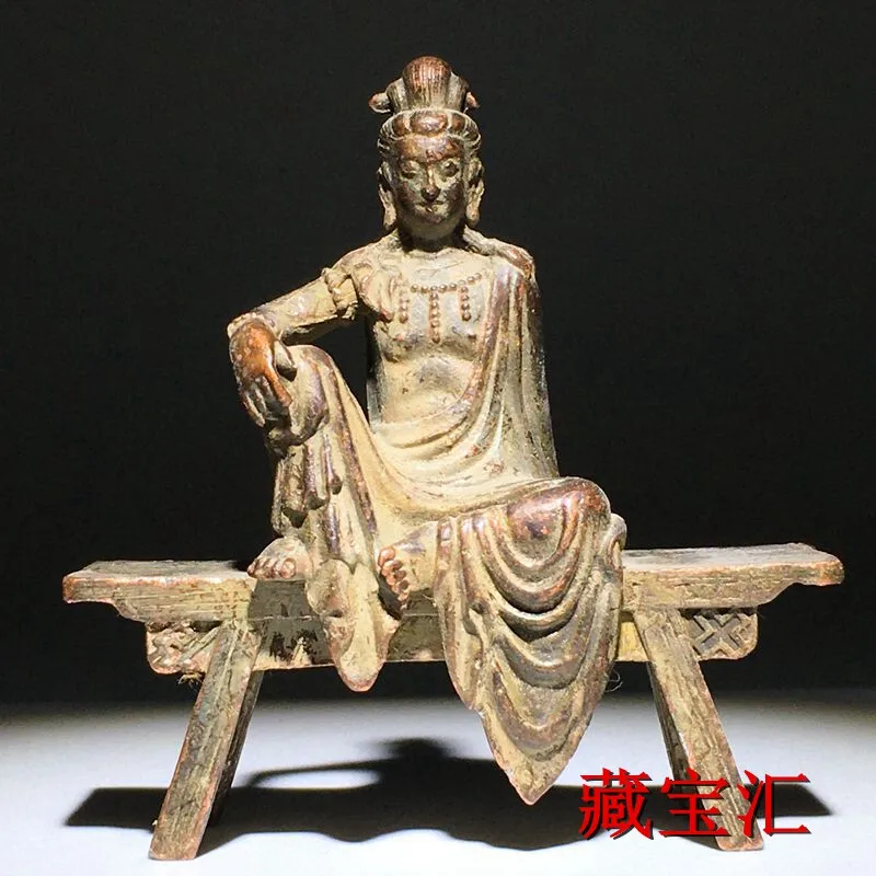 Vintage Unearthed Mahasthamaprapta Bodhisattva Bronze Statue Antique Bench Collectible Buddha Figurine