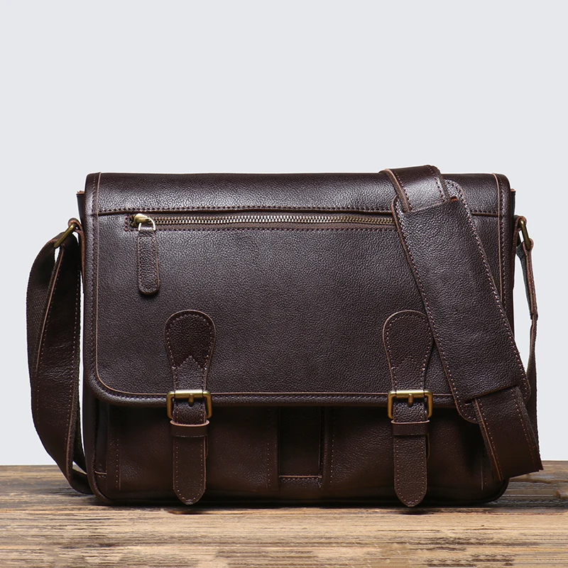 Men's Vegetable Tanned Cowhide Shoulder Bag Retro Casual Cell Phone Bag Leather Crossbody Bag Men's Business Office File Bag