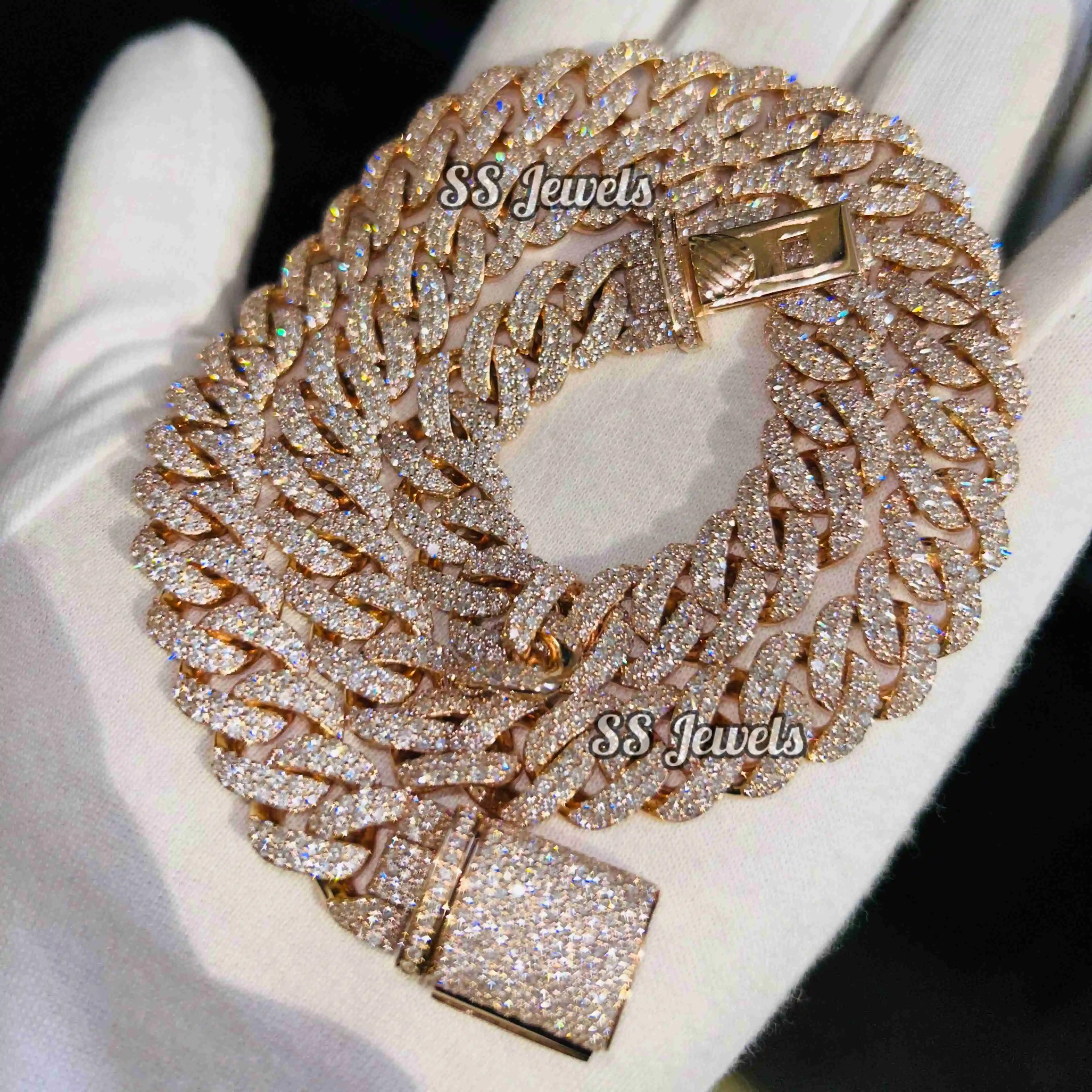 

12mm Real VVS1 Moissanite Diamond Cuban Link Chain Hip Hop BustDown Rapper Miami Cuban Necklace