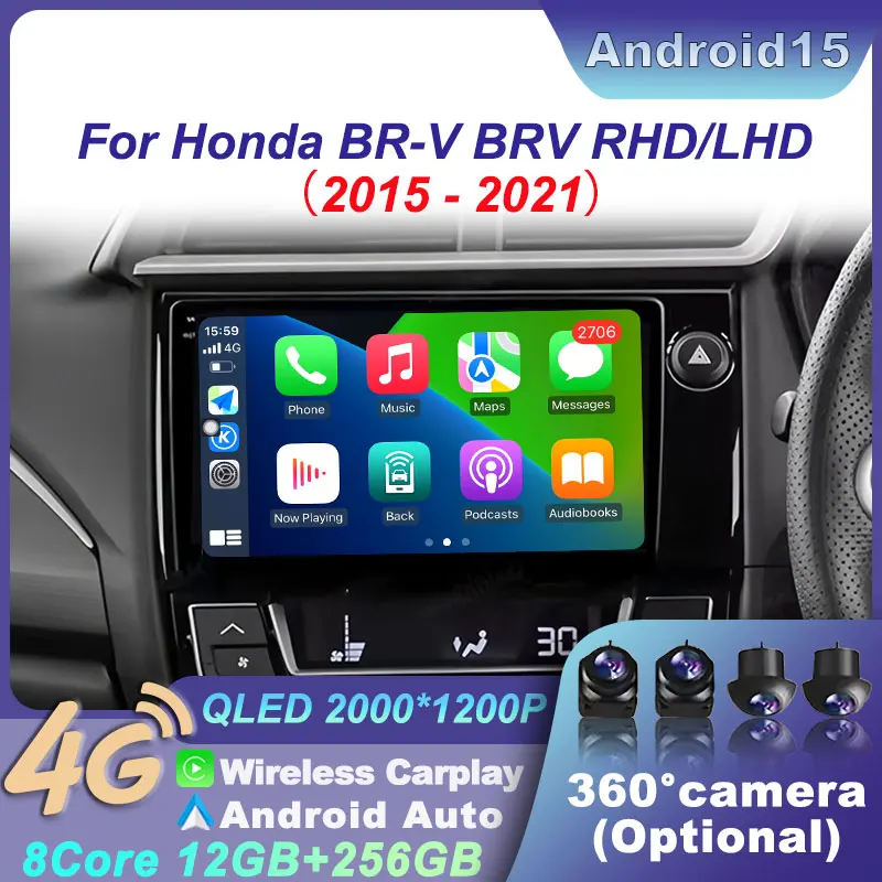 

For Honda BR-V BRV 2015-2021 RHD/LHD Android 15 Carplay Auto Stereo Radio 4G WIFI Multimedia Video Player BT Navigation Wireless