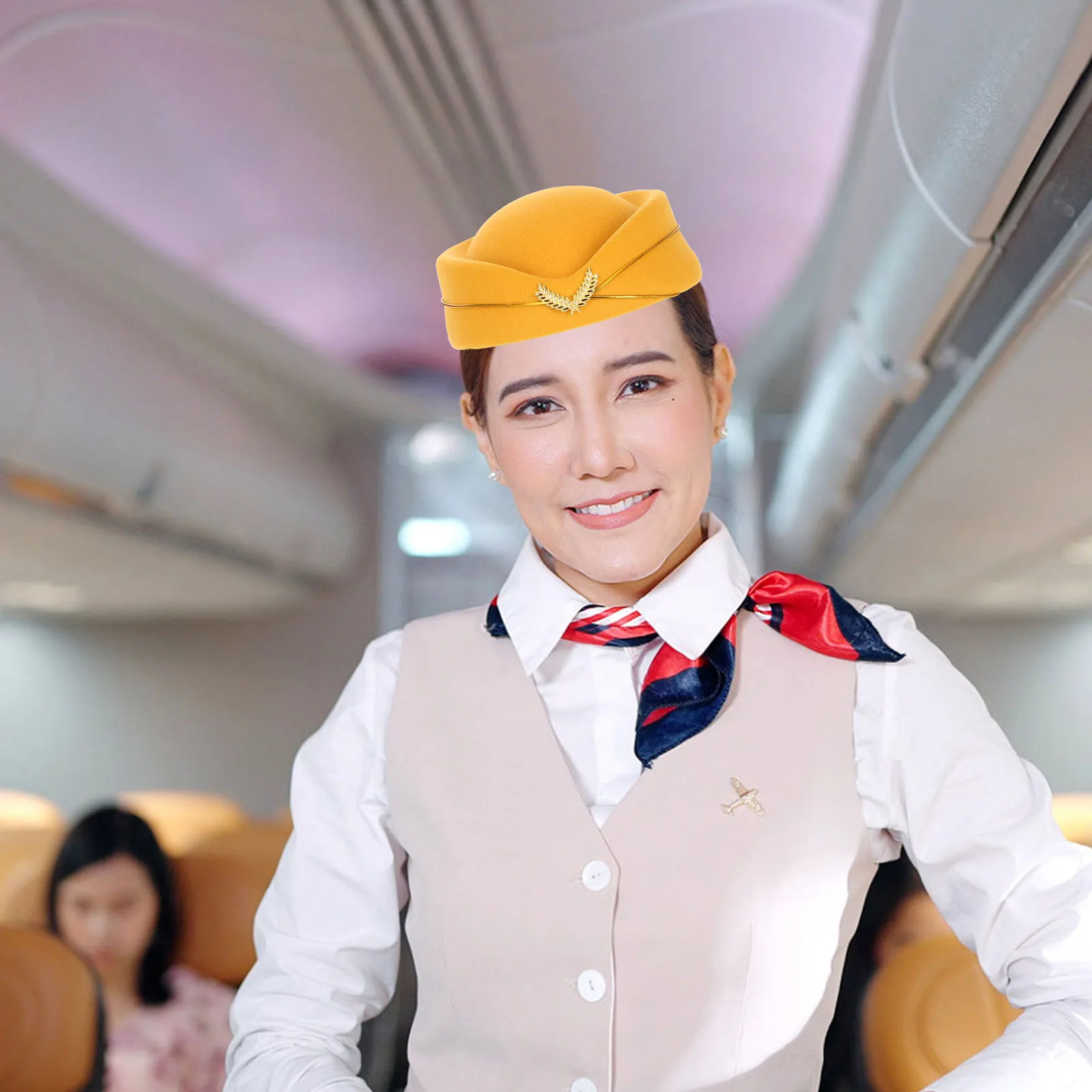 

Air Hostess Hat Felt Stewardess Cap Women Flight Attendant Costume Halloween Cosplay Party Prop Stage Performance