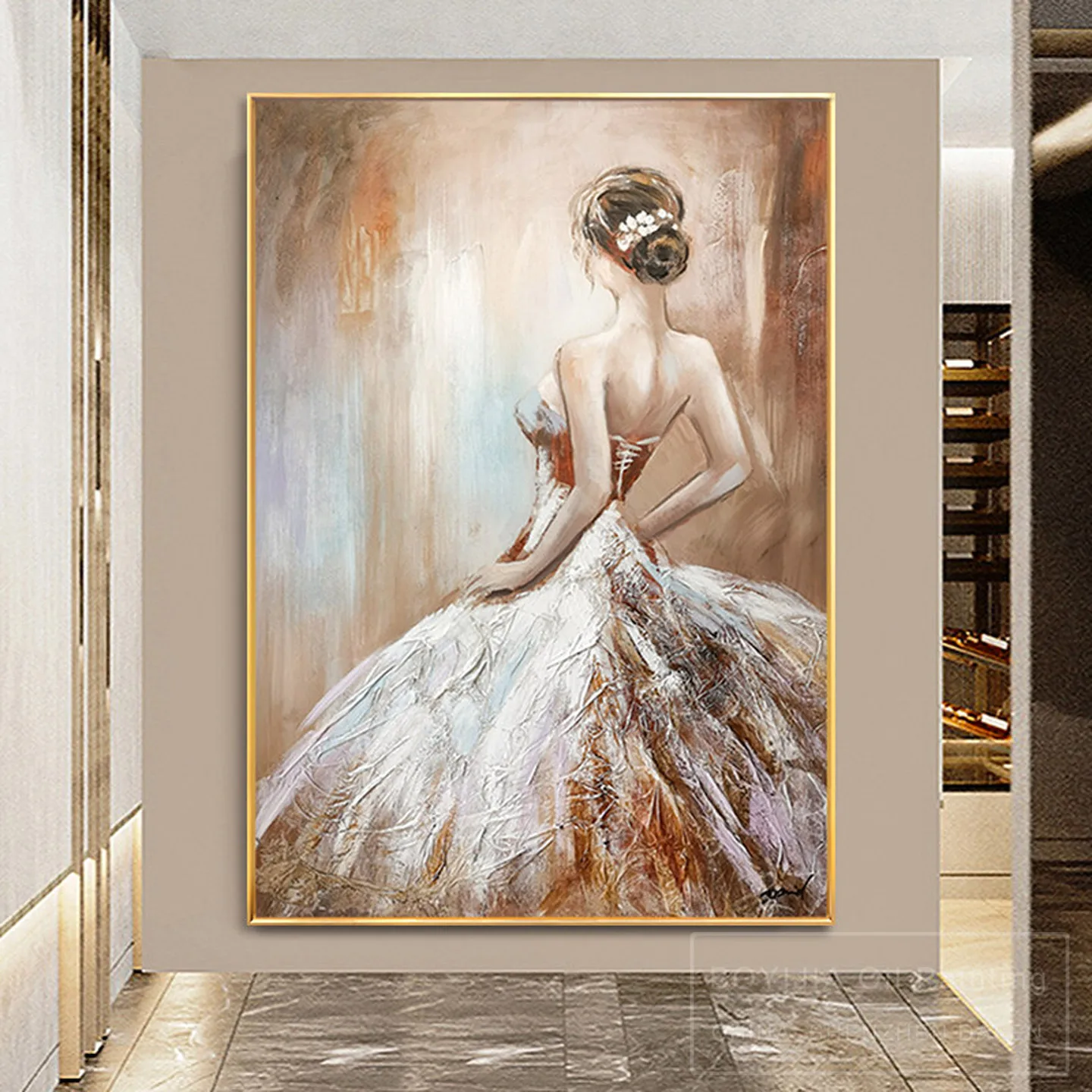 100% hand drawn oil painting, fabric art, living room decoration painting, with textured knife art style, sexy woman
