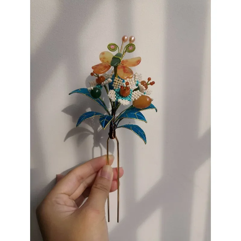 Imitation of the Forbidden City, beads, butterflies, daffodils, Hanfu cheongsam accessories, wrapped flowers