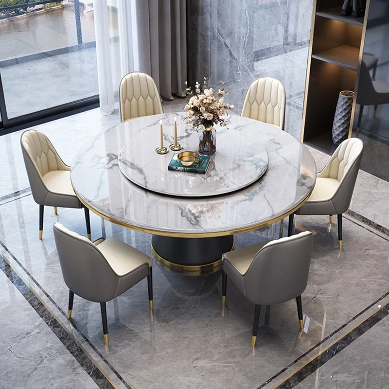 Round Luxury Dining Table Nordic Marble Style Modern Turntable Dining Table Home Minimalist Mesas De Comedor Kitchen Furniture