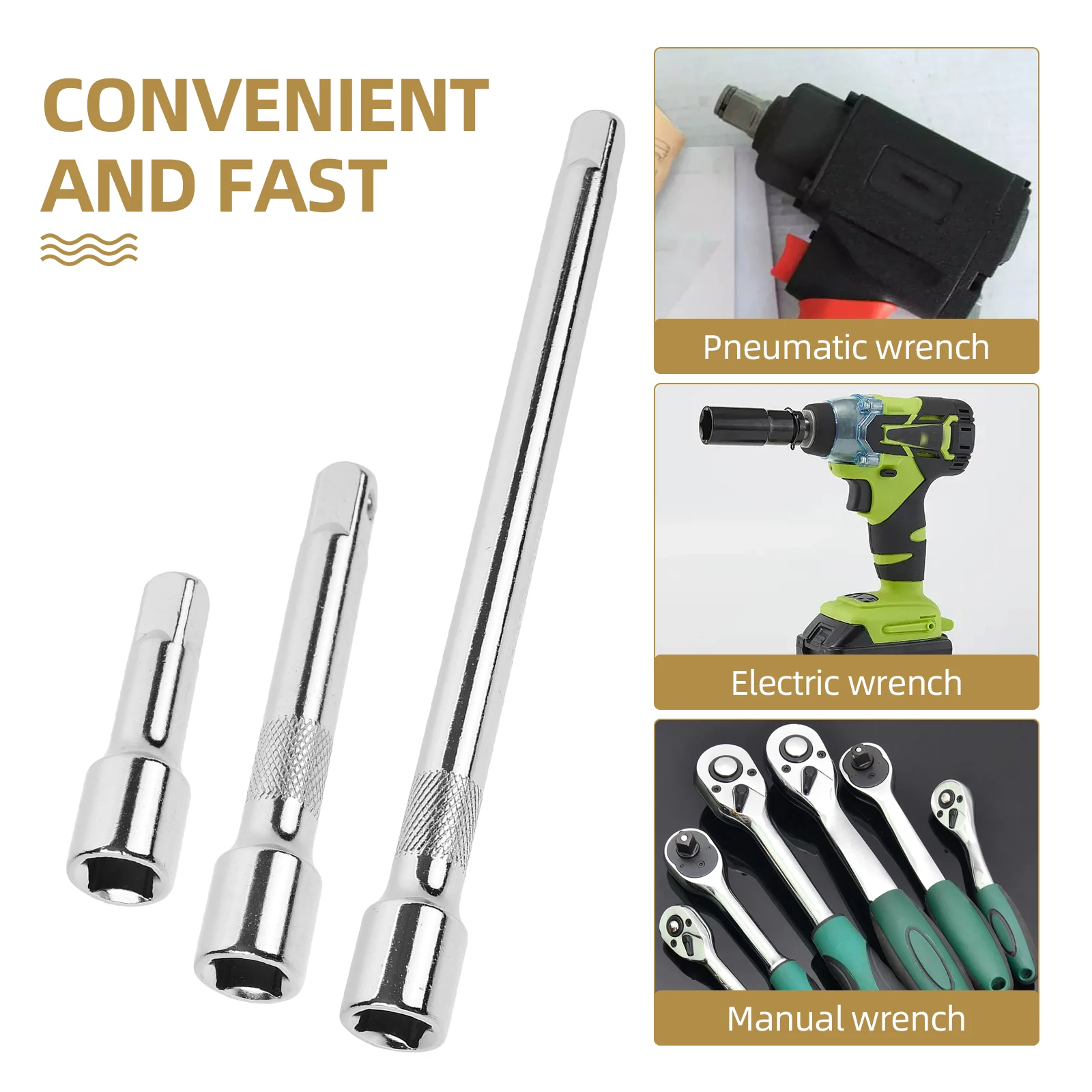 

3pcs 1/2 Inch Flexible Socket Extension Bar Set Wrench Extender Rod For Car Repair Ratchet Extension Shaft Hand Tools