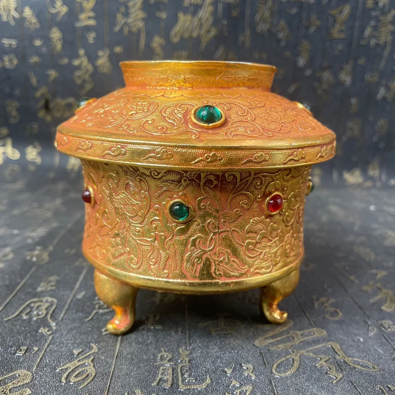 New Antique-Style Two-Piece Set with Inlaid Gemstones Alloy Triangle Cylinder Craft Ornament Miscellaneous