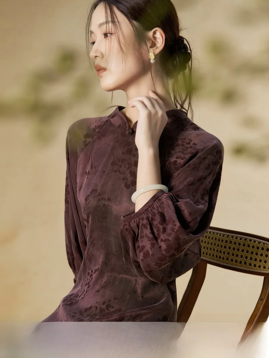 

Новое китайское шелковое платье Sle Cloud Silk Dr для женщин, из медно-аммиачного шелка, с завышенной талией, осеннее, новая модная версия X