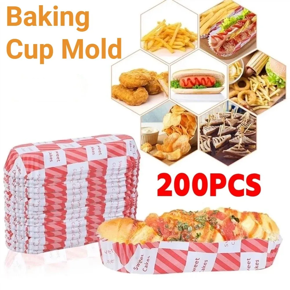 200Pcs Greaseproof Baking Cup Mold Boat Shape Disposable Baking Cup Tray Non-Stick Paper Heat-Resistant Bread Paper Holder