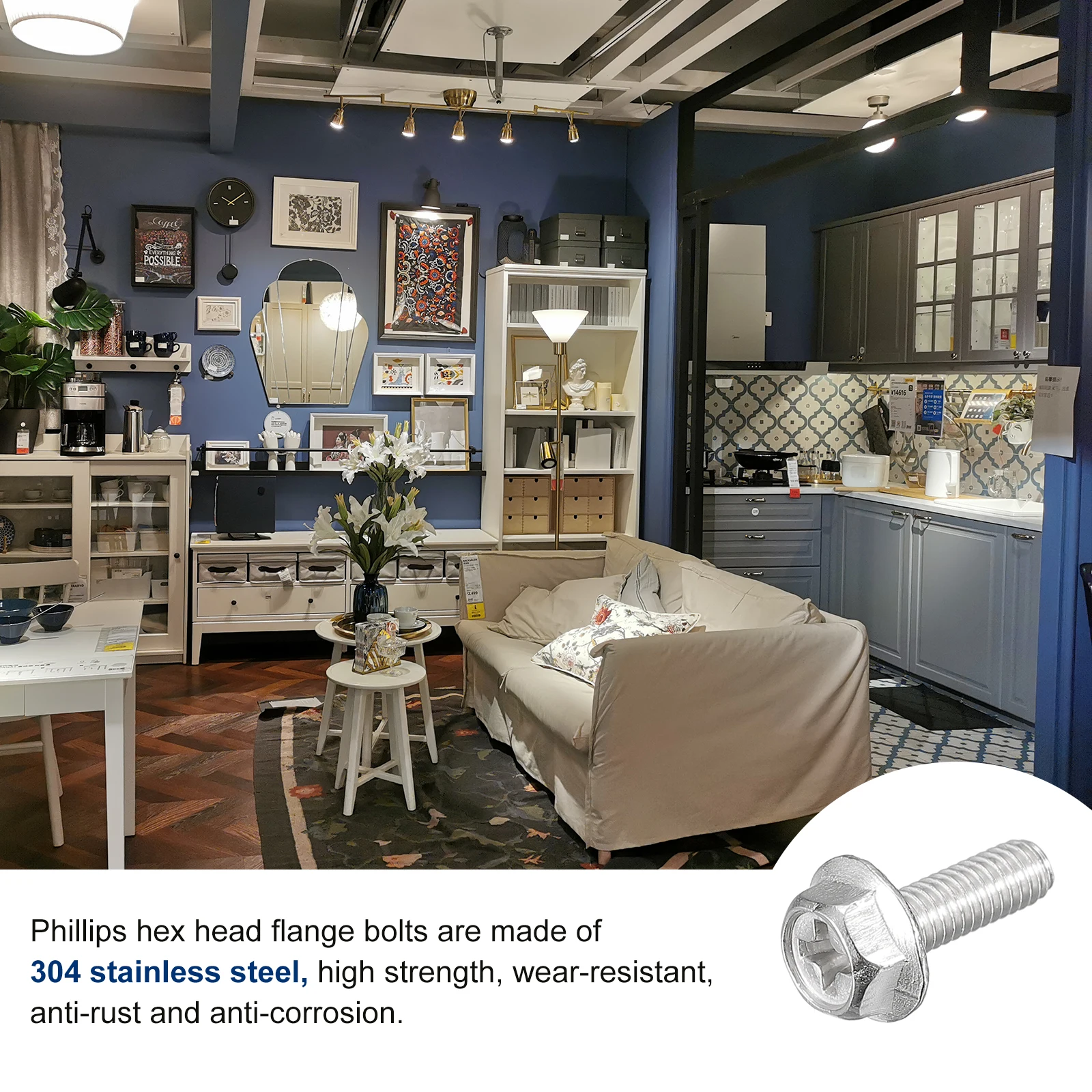 M4x12mm Phillips zeskantflensbouten, 10 stuks 304 roestvrijstalen schroeven