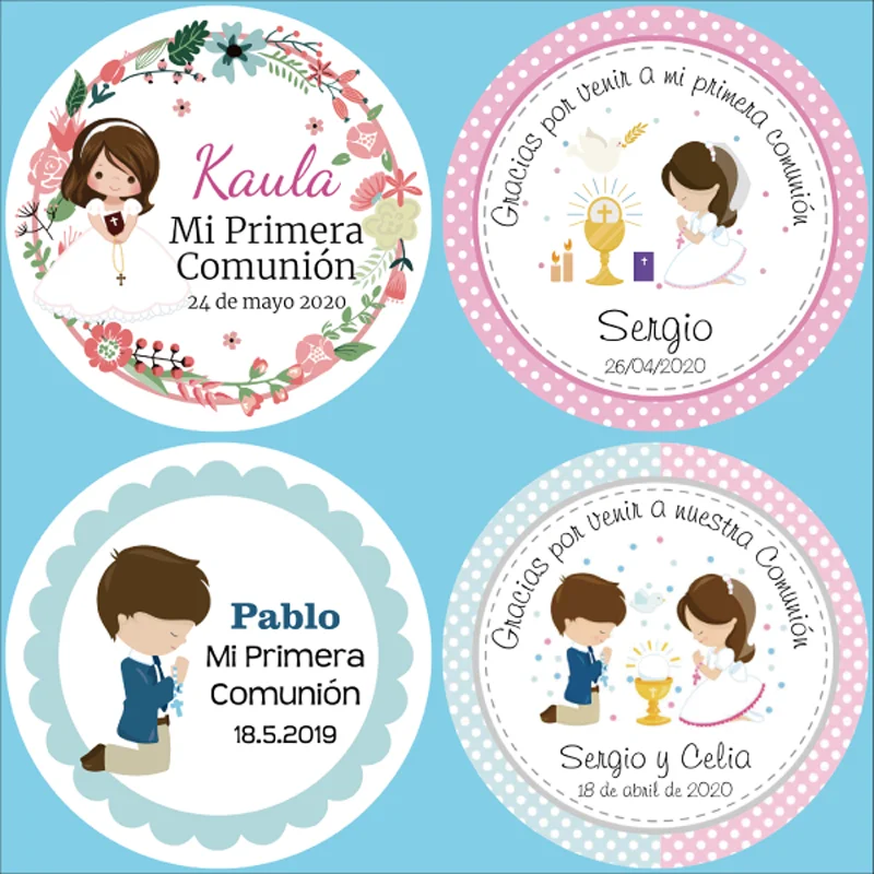 100pcs Custom Personalized Baptism Labels, Boy, Girl baby shower Stickers, First Holy Communion Favor Labels,Decorations Suppli
