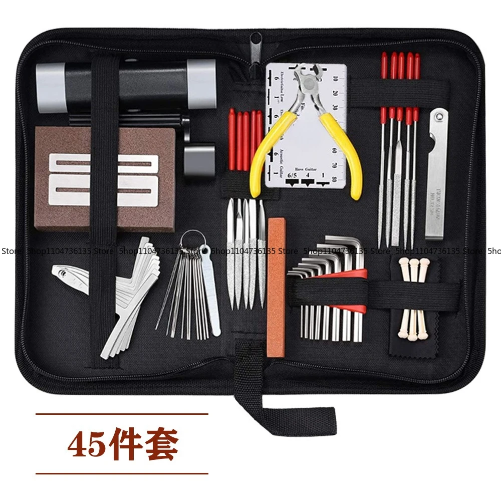 

Guitar Kit Set, Musical Instrument Repair Tool, Neck Adjustment Pillow Polishing String Distance Measurement 45-piece Set