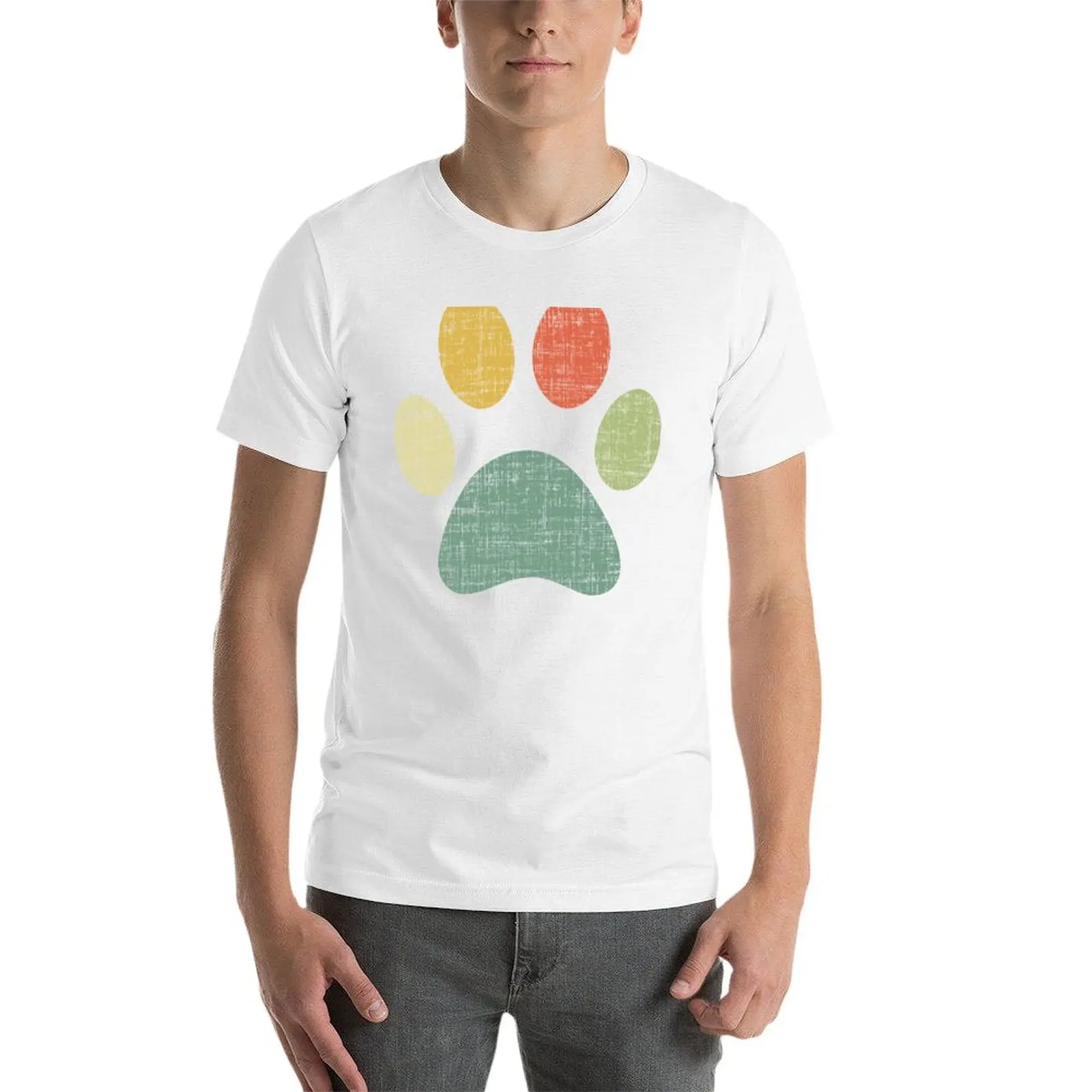 Camiseta vintage com estampa de pata de cachorro ou gato, camiseta gráfica masculina, camiseta essencial