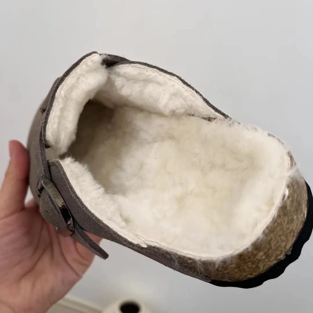 Jenny&Dave Minimalist Solid Color Mules Fashion Shoes Women Ladies Flat Shoes Cowhide Suede Wool Slippers Retro
