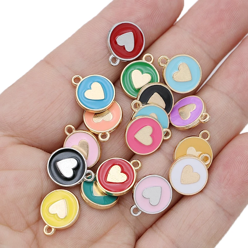 20Pcs Mix Lot Gold Plated Enamel Heart Charms for Jewelry Making Necklace Bracelet Earrings DIY Handmade Craft 12mm