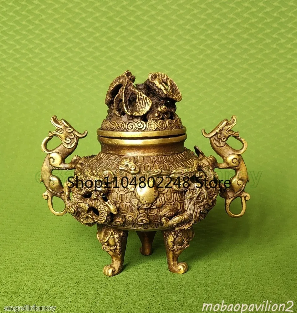 Handwork Ancient Antique Brass Old Statue Dragon Incense Burners Censer