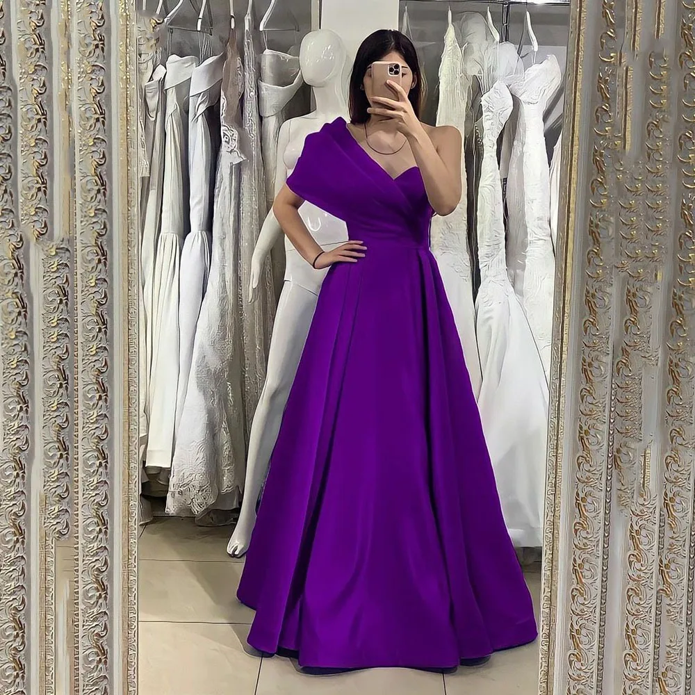 Sky Blue Long One Shoulder Satin Prom Dresses A Line Backless Party Evening Arabic Gown Floor Length robes de soirée 2023