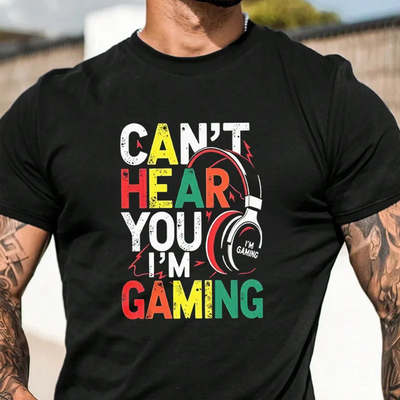 

Мужская модная футболка с принтом "Can't Hear You I'm Gaming Motorcycle", с коротким рукавом, изысканный дизайн, базовая футболка