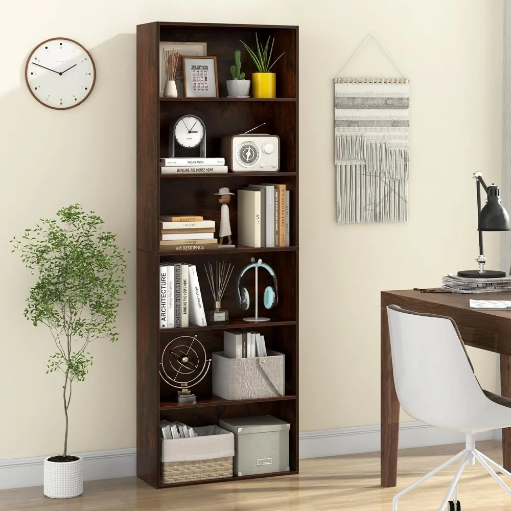 

6-tier Bookshelf, Freestanding Storage Unit with Open Shelves, Modern Floor-standing Display Shelf