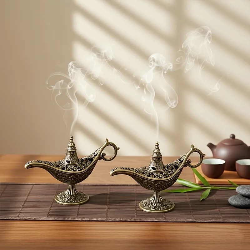 Aladdin’S Lamp Incense Burner With Vintage Cloud Pattern Coil Incense Burner For Home Use Indoor Aromatherapy Decorative Piece
