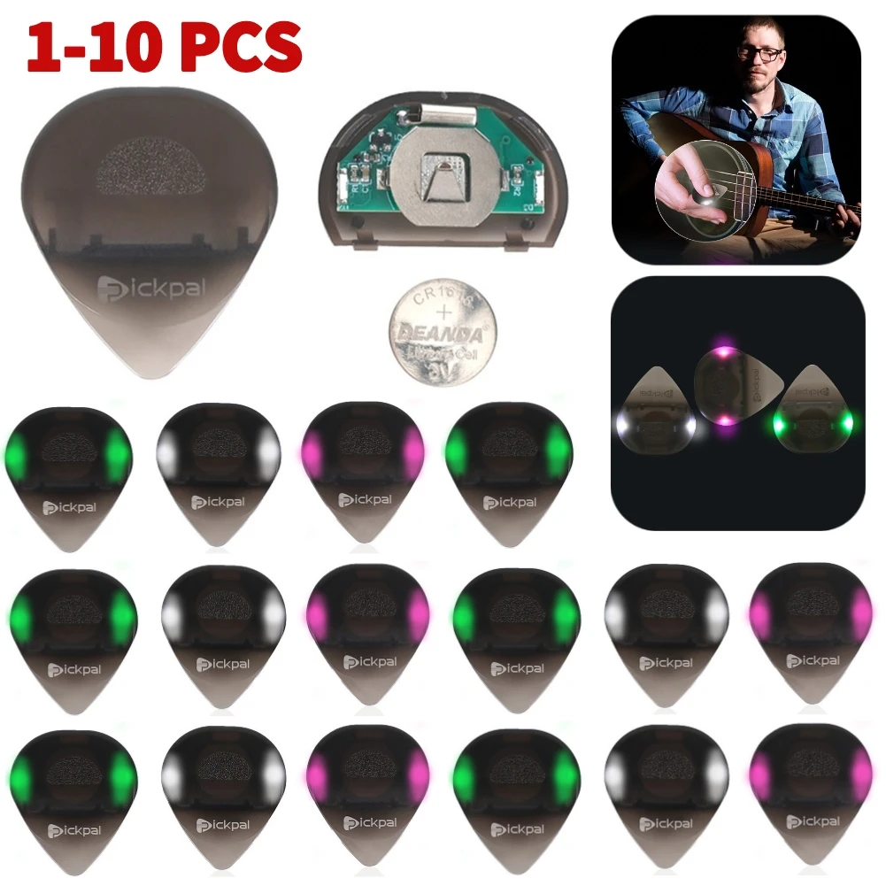 2-10PCS LED Glowing Guitar Pick Replacement Touch Luminous Electric Guitar Pick Plastic Bass Plectrum Glowing Guitar Picks