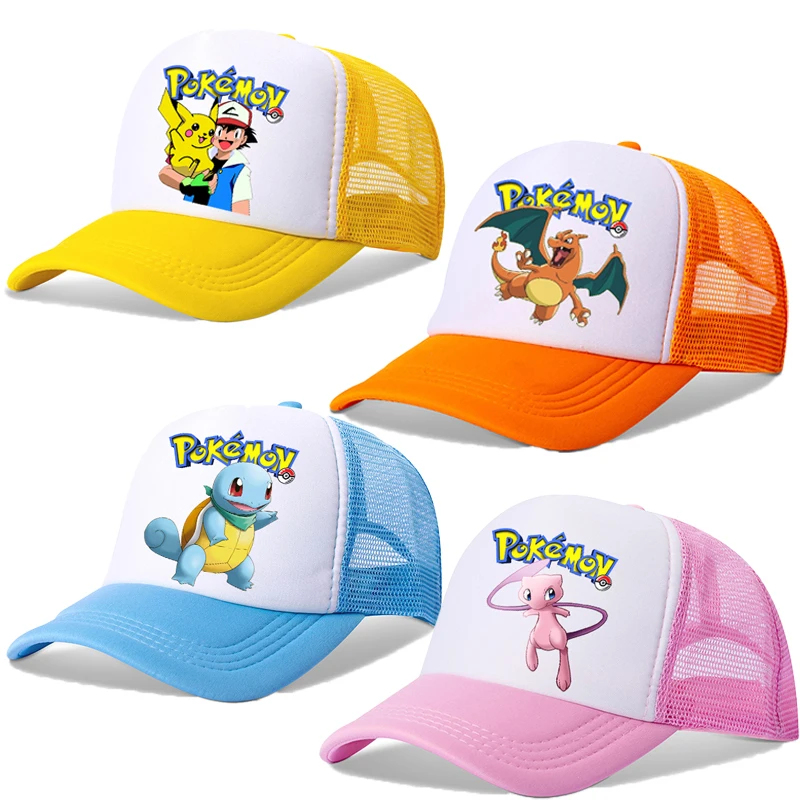 

Two Sizes Kawaii Baseball Caps for Adult Cartoon Pokemons Pikachus Outdoor Breathable Mesh Hat Cute Anime Adjustable Sunbonnet