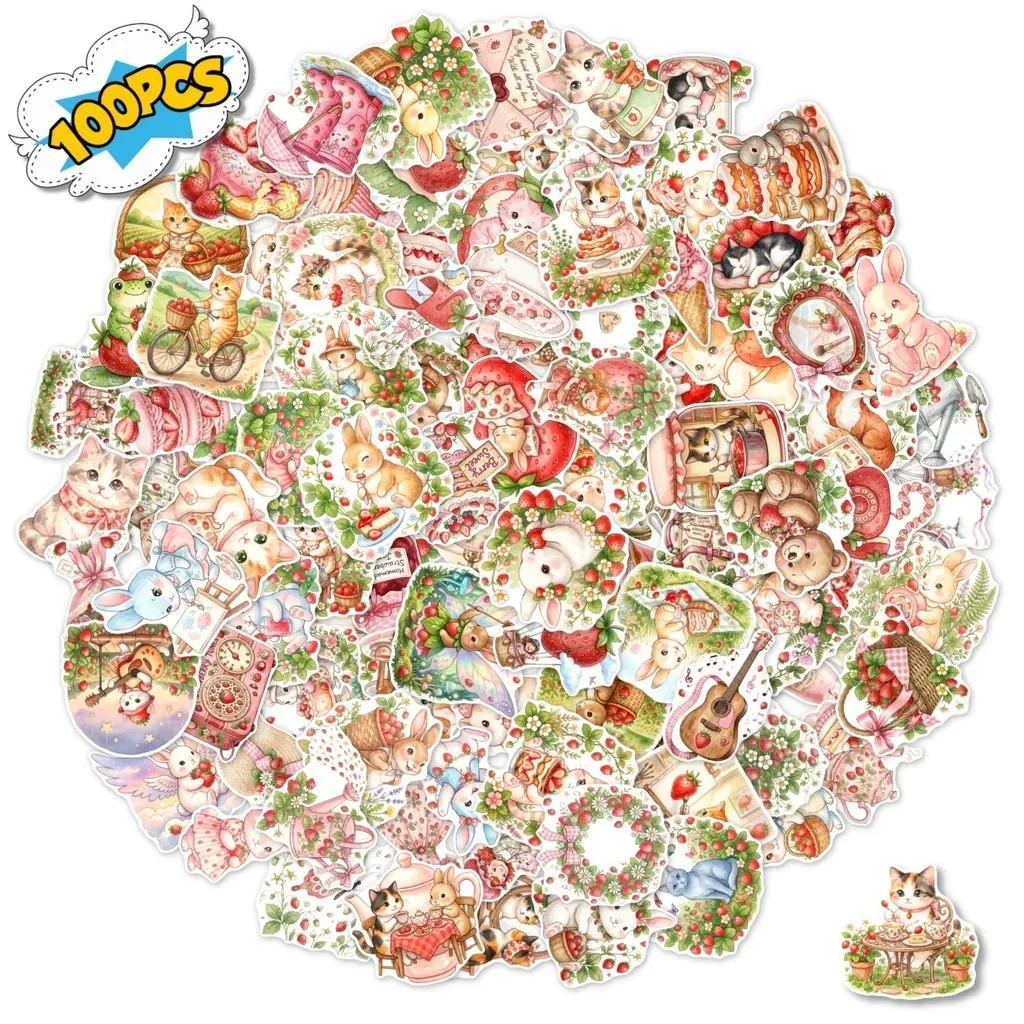 Sweet Berry Themed Waterproof Sticker Pack 100/200 Sheets Lovely Cartoon Decals For Handcraft Supplies Tablet AnimeWorlds Store