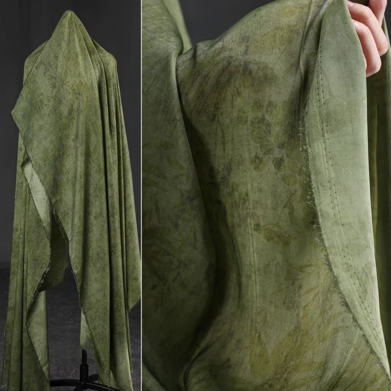 Mago de Oz Retro verde hierba teñida cielo seda textura oscura Color frito camisa cárdigan Culottes tela de diseñador