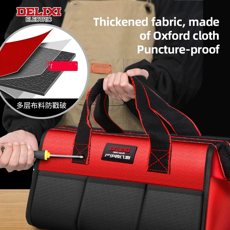 DELIXI ELECTRIC 13/14 بوصة حقيبة أدوات متعددة الوظائف واسعة الفم يده أداة حقيبة متعددة جيب أداة المنظم سستة حقيبة