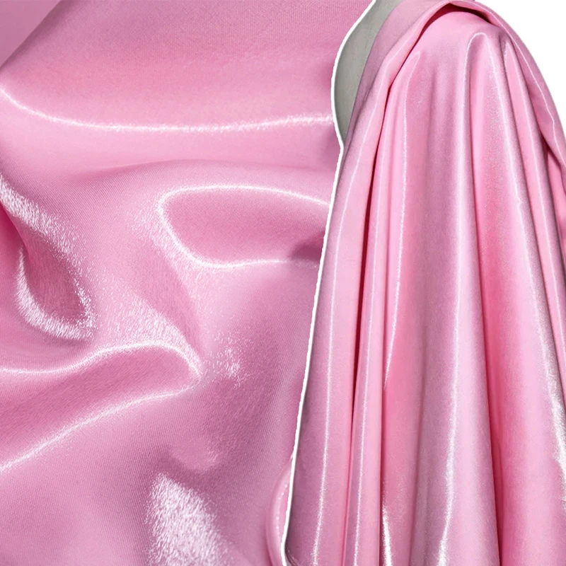 Pink Luxury Glossy Metallic Liquid Satin Fabric Reflective Wedding Gift Clothing Designer Fabrics