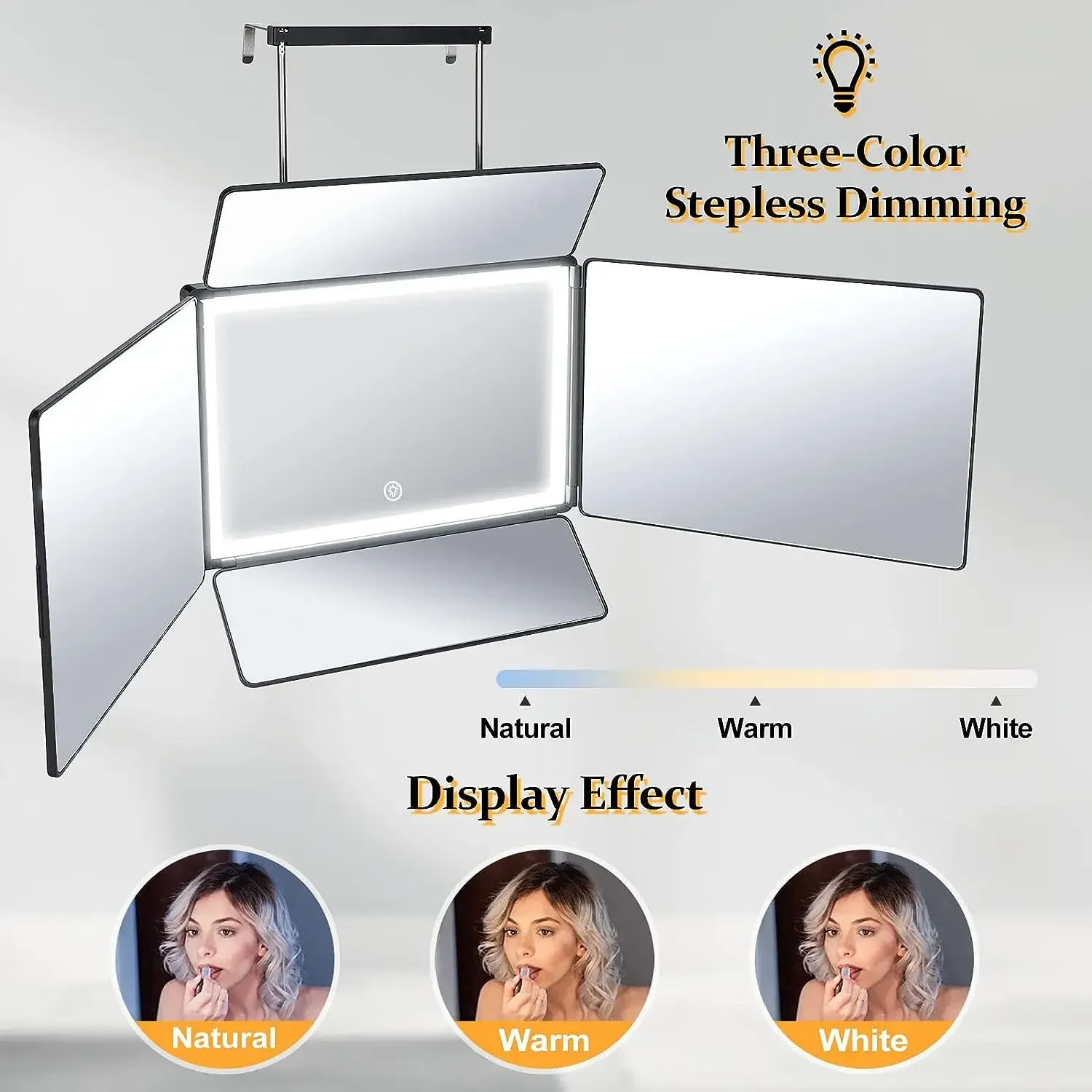 5 Way LED Barber Mirror for Hair Cutting 360 Adjustable Height Makeup Mirror for Self Cut