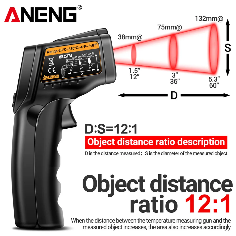 ANENG TH103 infrared thermometer laser Class II Laser  Temperature Sensor Testers Gun -20°C~380℃ Industrial Thermal Tube Testing