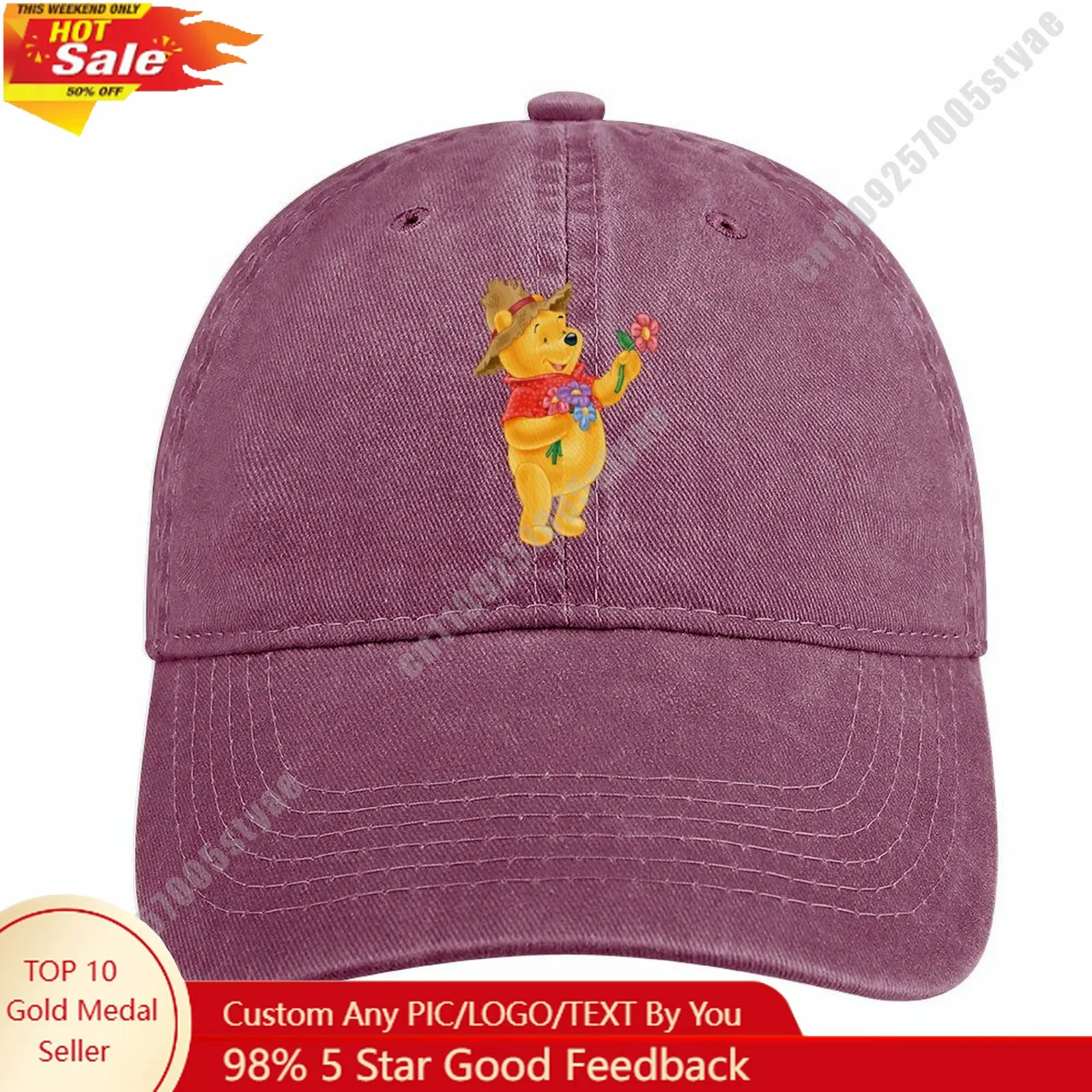 

Winnie The Pooh Denim Hat Disney Cartoon Custom Design Adjustable Adult Curved Brim Baseball Cap Cool Stylish Fashion Item